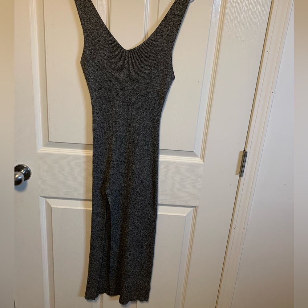 Slinky grey dress slit